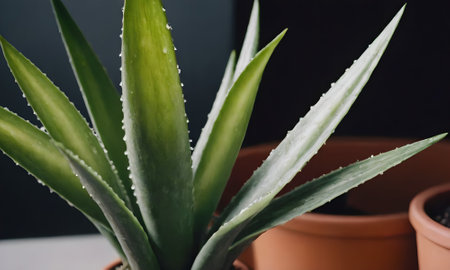 Aloe vera plant in flowerpot, close-up.の写真素材
