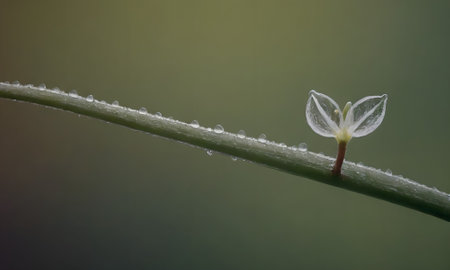 Water droplets on a small white flower in the morning dew