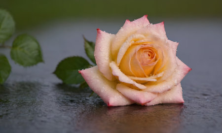 Beautiful pink and white rose with water drops on a black background