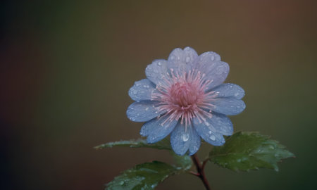 Beautiful blue flower with water droplets on the petals.