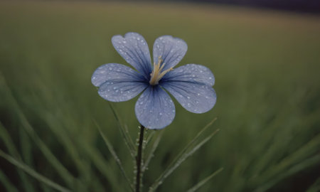 Close-up of a blue flax flower in the field.の写真素材