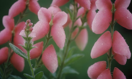 Beautiful pink flowers in the garden after the rain. Selective focus.の写真素材