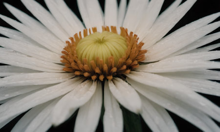 Close up of a white daisy with raindrops on the petalsの写真素材
