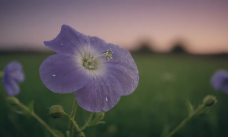 Violet flower on a meadow at sunset. Vintage style.の写真素材