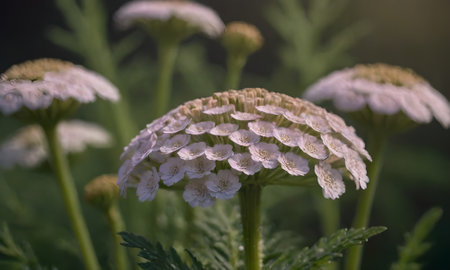 Close up of white yarrow (Achillea millefolium) flowersの写真素材