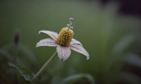 Raindrops on a flower in the morning. Shallow depth of field.の写真素材