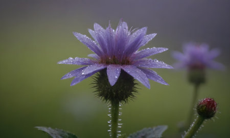 Purple cornflower with water droplets on the petals.
