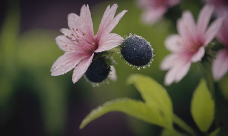 Water droplets on a pink flower in the garden after the rainの写真素材