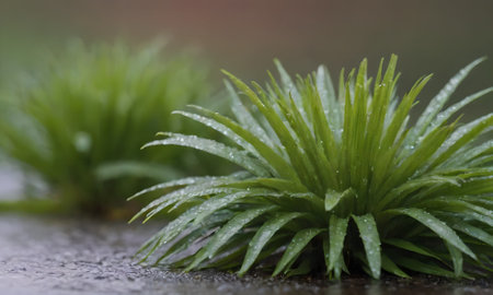 Close up of fresh green grass with water droplets on it.