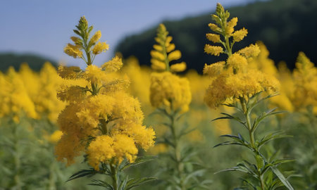 Solidago, commonly called goldenrod, is a species of flowering plant in the sunflower family.の写真素材