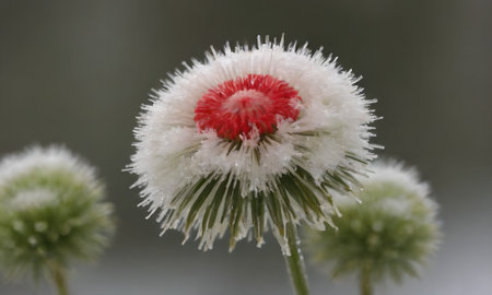 Frost on a flower in the winter season. Macro photography.の写真素材