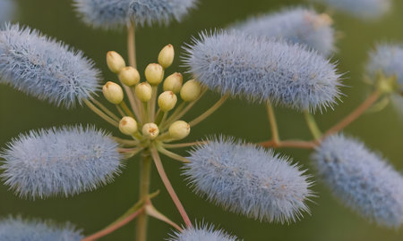 Close up of blue flower with shallow depth of field and blurred background