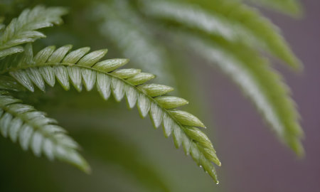 Close up of green fern leaf with shallow depth of field.