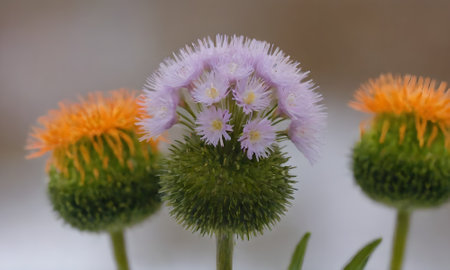 Flowers of a milk thistle (Silybum marianum)