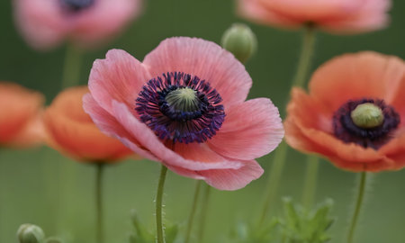 poppy flower in the garden with blurred background and selective focus.