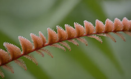Fern frond with water droplets on it, close up