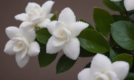 White jasmine flowers with water droplets on the petalsの写真素材