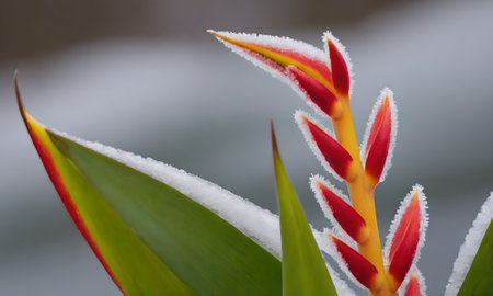 Close up of a Heliconia reginae flower in winter