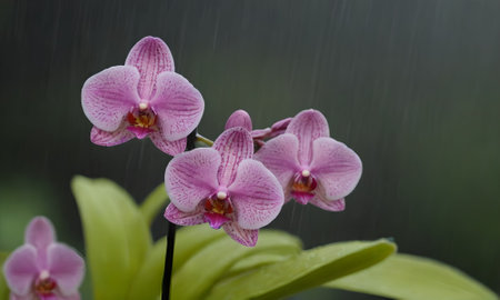 Phalaenopsis orchids in the rain, Thailand.の写真素材