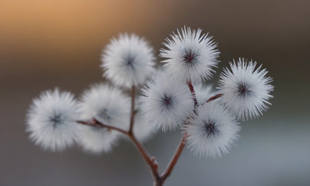 Fluffy white flowers in the winter, close-up, macro
