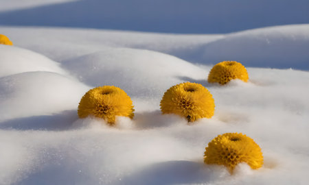 Coltsfoot (Tussilago farfara) in the snowの写真素材