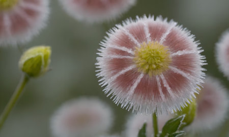 Close up of a white flower with dew on the petalsの写真素材