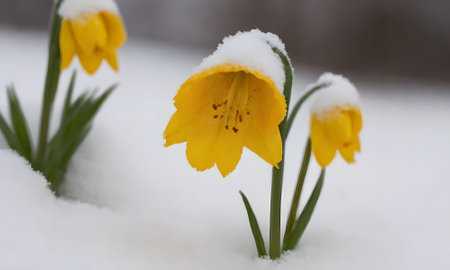 Snow covered daffodilsの写真素材