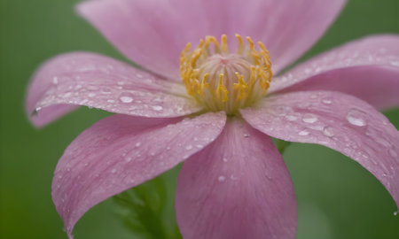 pink flower with raindrops on the petals, close up