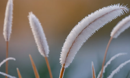 Close up of grass in the winter with blur background, shallow depth of field.の写真素材