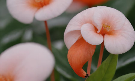 Close up of pink and white flower with green leaves in the backgroundの写真素材