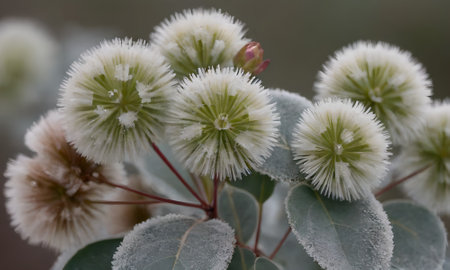 Frosted Eucalyptus leaves, close-upの写真素材