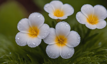 Primrose (Primula vulgaris) with dew drops.の写真素材