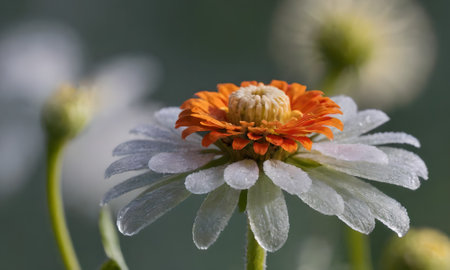 Daisy flower in the rain with dew drops on petalsの写真素材