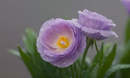Beautiful purple flower with water droplets on the petals.の写真素材