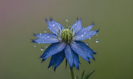 Blue cornflower with raindrops on the petals, close-up