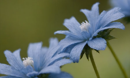 blue flowers on a green background, macro photo, narrow depth of fieldの写真素材