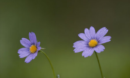 Purple daisy flowers with water drops on the petals.