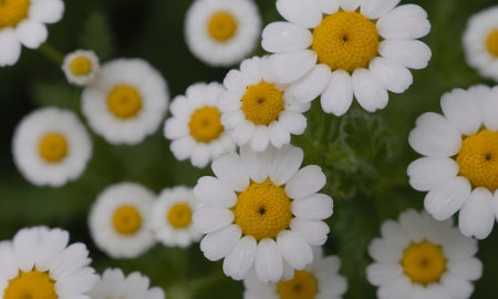 Camomile flowers in the garden. Selective focus and shallow depth of field.の写真素材