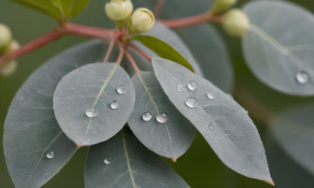 Water droplets on the leaves of eucalyptus treeの写真素材