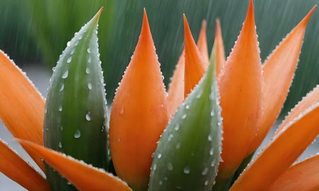 Close up of aloe vera plant with water droplets.の写真素材