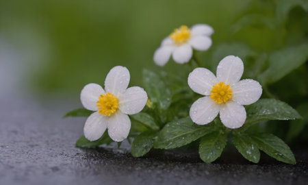 Wood anemone (Anemone nemorosa) with water drops