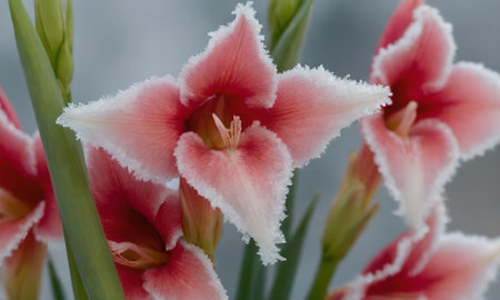 beautiful gladiolus flower in the garden in winter close upの写真素材