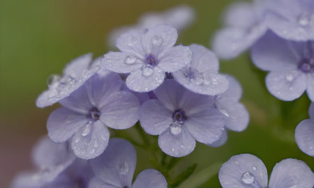 Hydrangea macrophylla flower close up with water droplets