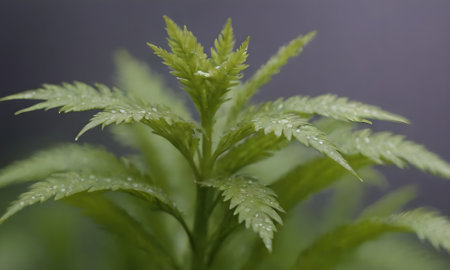 cannabis plant close up with water droplets on the leaves