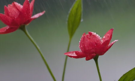 Rain drops on a red flower. Raindrops on red flowers.