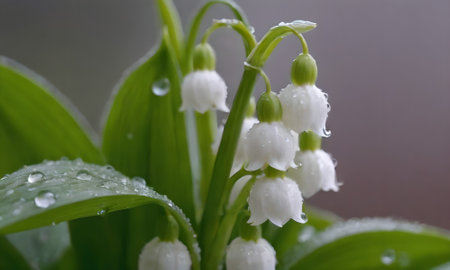 Lily of the valley, Convallaria majalis, close-upの写真素材
