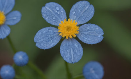 Blue forget-me-not flower with water drops on petals