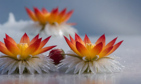 Colorful lotus flowers with water drops on the white background.の写真素材