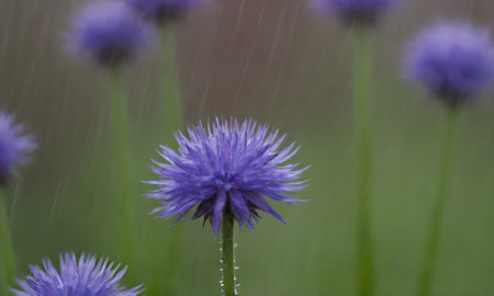 Purple cornflowers in the rain, shallow DOF.の写真素材