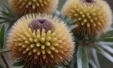 Close-up of a yellow protea flower (Protea cynaroides)の写真素材